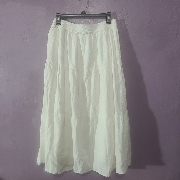 Matty M White Ivory Tiered Maxi Skirt Elastic Waist Linen Blend Women's Large - Picture 5 of 5
